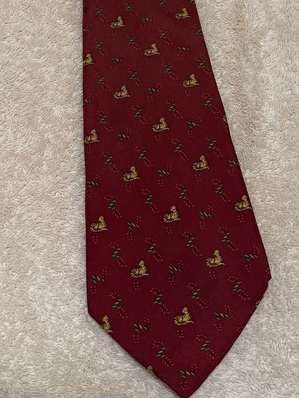 Salvatore Ferragamo Silk Burgundy Tie with Tiger Motif